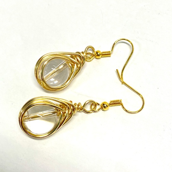 HANDMADE Genuine Clear Quartz Wrapped Dangle Earrings - Picture 8 of 9